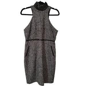NEW Karl Lagerfield Dress Sz 8 Black Gray Sheath Tweed Racer Back Sleeveless